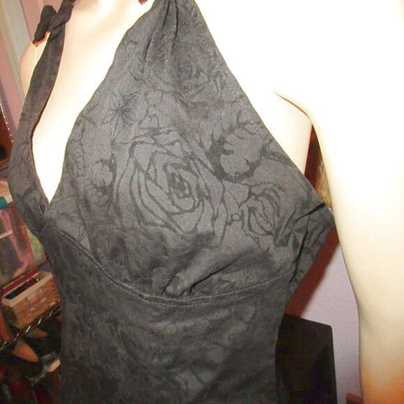 Vintage Y2K Flocked Velvet Halter Top Size M Skulls Bows Pin Up Rockabilly Vamp - Picture 3 of 12